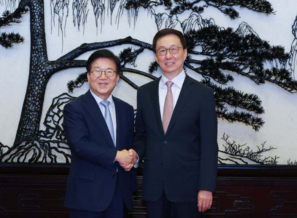 韩正会见韩国总统特使朴炳锡 